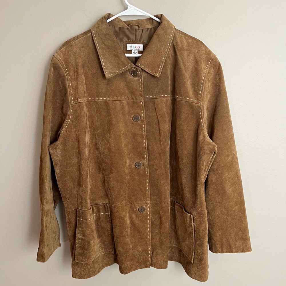 Vintage 90's Suede Leather Jacket Brown Whipstitch Western Button 2X Cowgirl